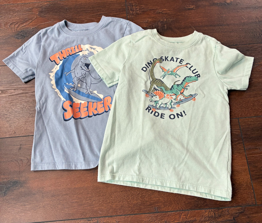 Garanimals Boys Dinosaur Shirts Surfing Skating Dinos, Set of 2 Shirts, Size 4T